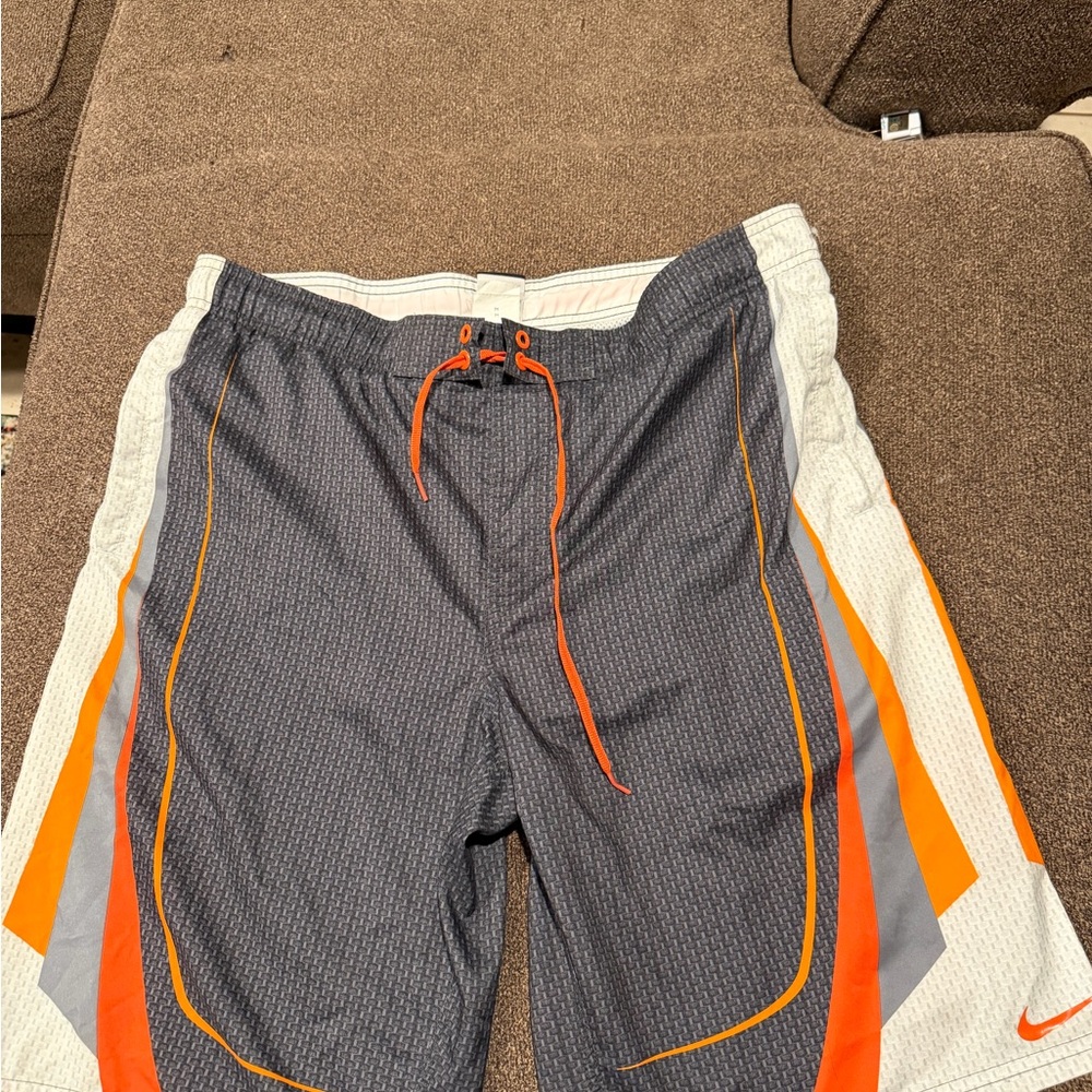 Nike Men’s Gray Swim Board Shorts with Orange Accents